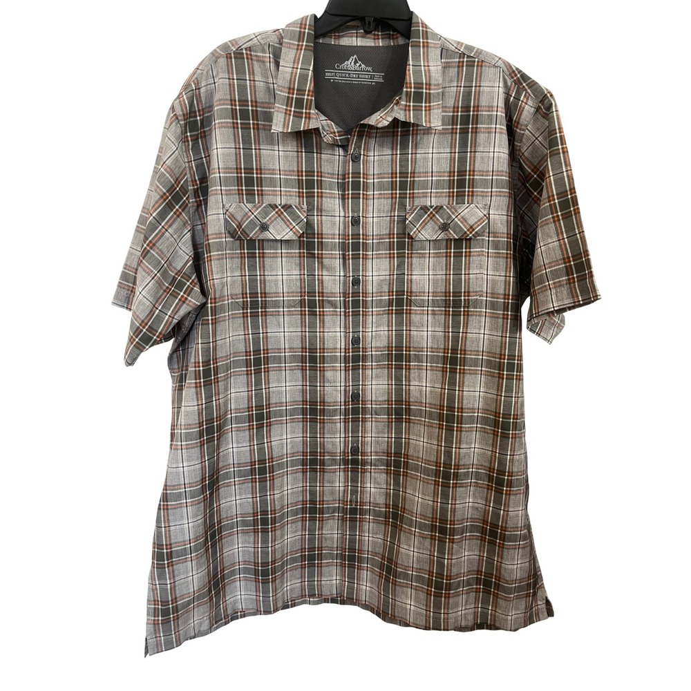 Croft & Barrow Mens XXLT Quick-Dry Plaid Shirt Gray Orange Short Sleeve Hiking